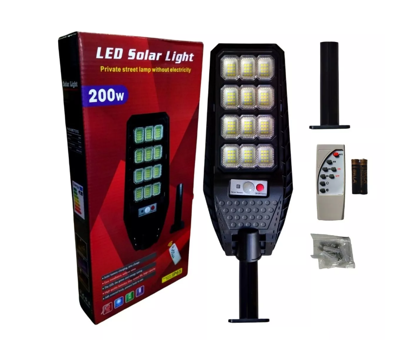 Foco Solar Para Poste 200w, 144led, Con Control Remoto + Sop-0