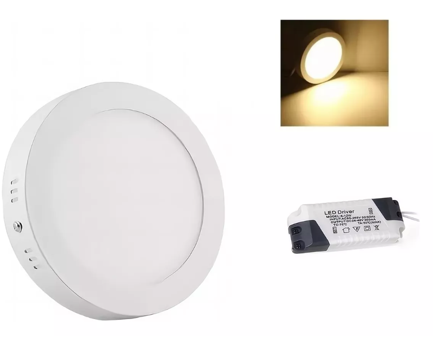 X3 Foco Panel Plafón Led 24w Sobrepuesto Redondo Luz Cálida-0