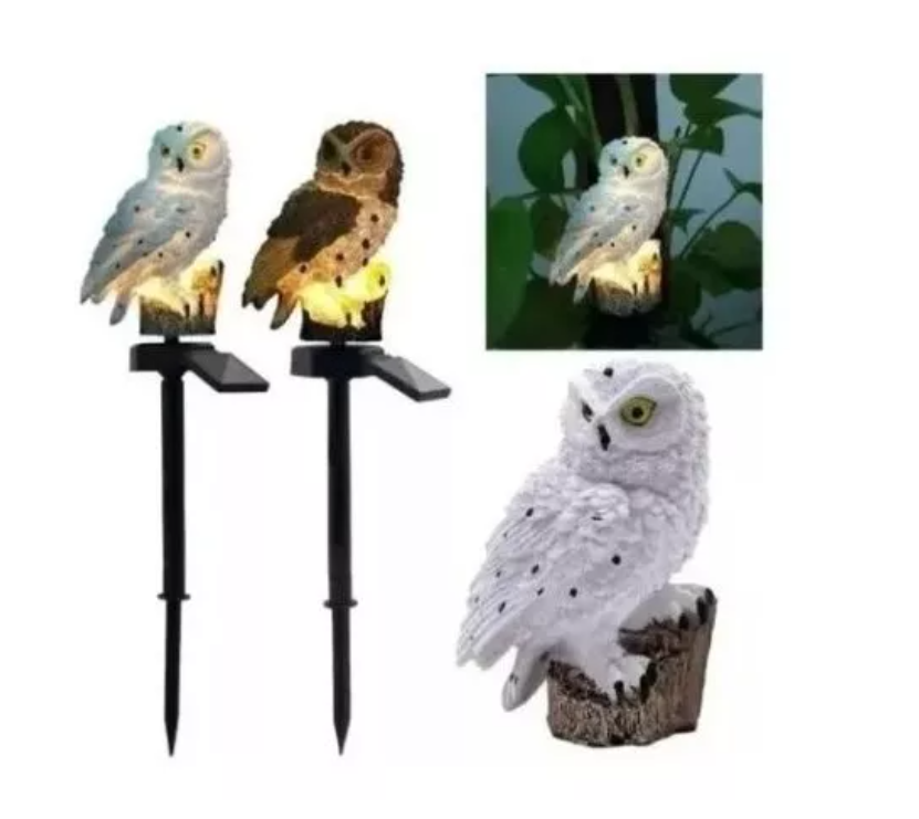 Pack X2 Lampara Led Solar Buho Jardín-1