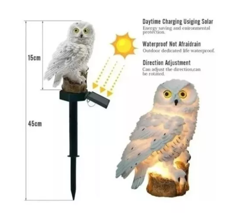 Pack X2 Lampara Led Solar Buho Jardín-2