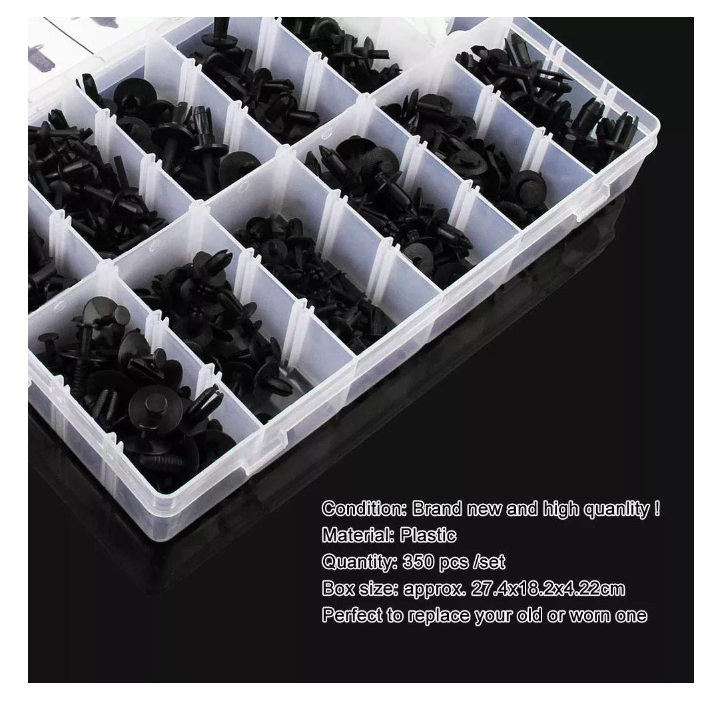 Caja 350 Clips Fijacion Broche Retencion Plastico Tapabarro-5