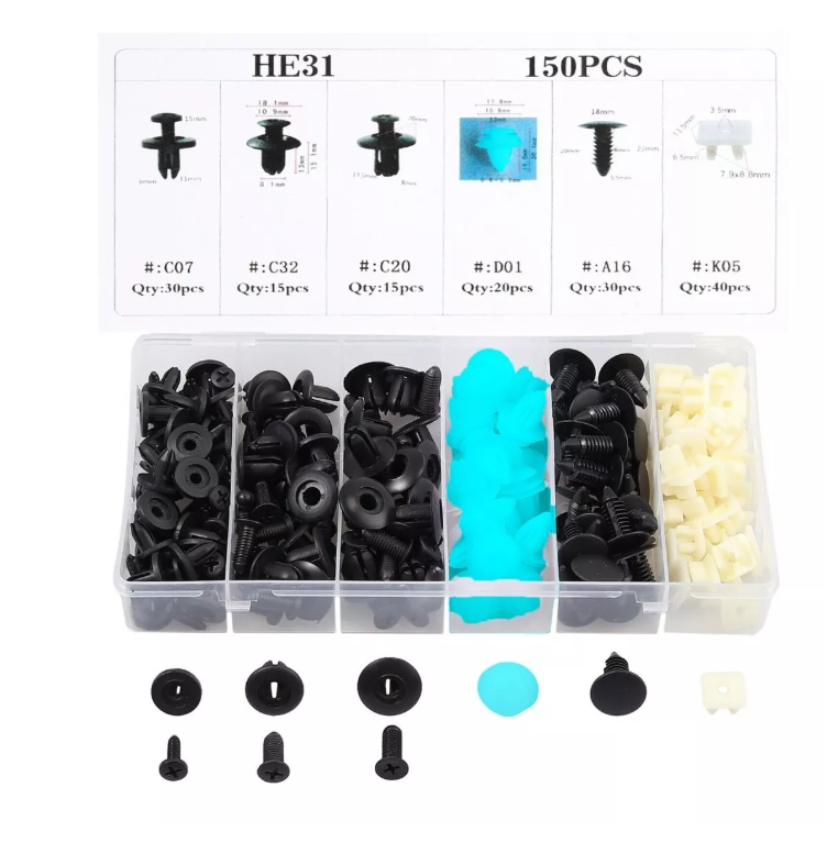 Caja 150 Clips Fijacion Broche Retencion Plastico Tapabarro-0