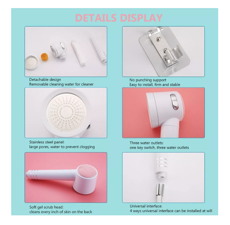 Ducha Spa Cabezal Ducha 2 En 1 Telefono Mango Ahorro Cepillo-6