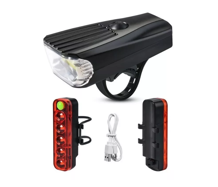Pack Luces Led Para Bicicleta Recargable Usb + Luz Trasera-0