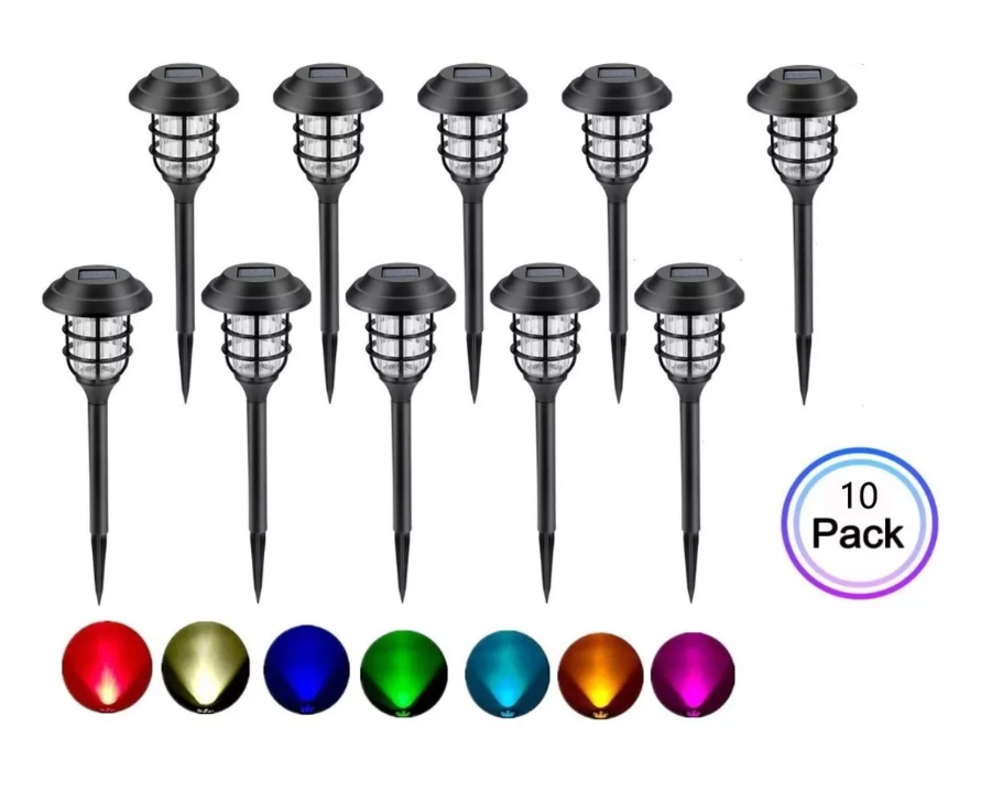 Pack 10 Rbg Lámpara Solar Luces Led De Césped Tierra Jardin-4
