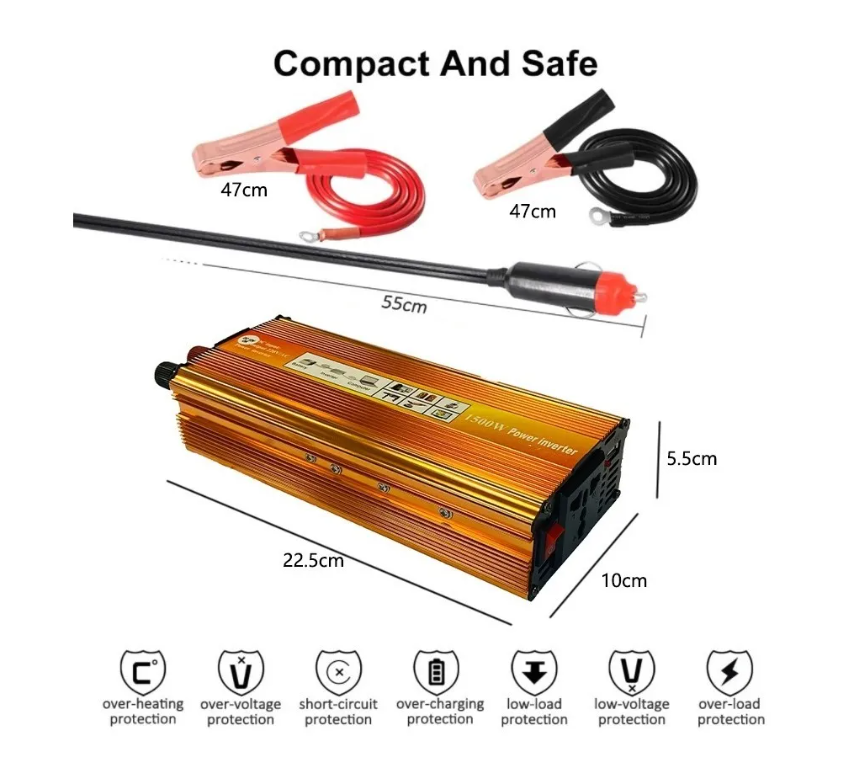 Conversor Inversor De Energia Auto 12v A 220v 1500w-2