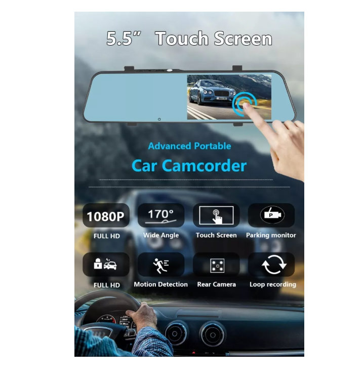 Pantalla 5.5in Hd1080p Táctil Cámara Espejo Retrovisor Dvr-2