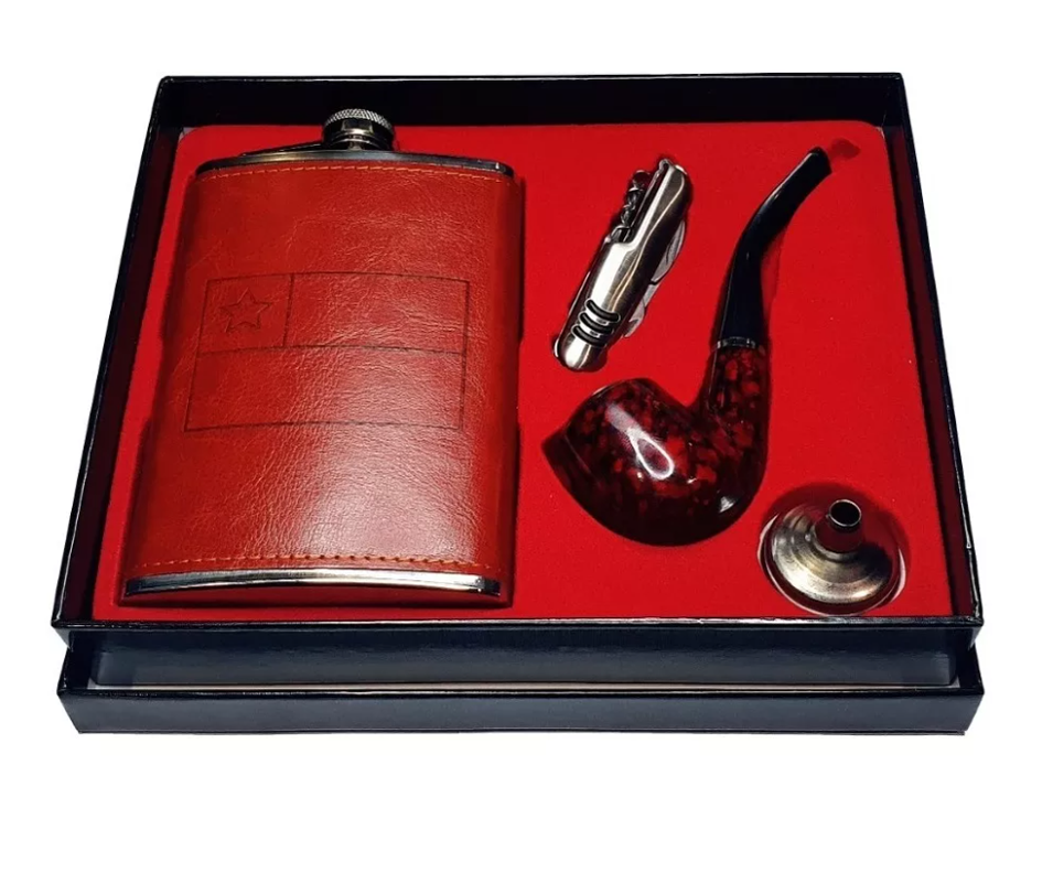 Set Petaca Whisky 9oz Regalo Coctelera Viaje Camping + Pipa-4