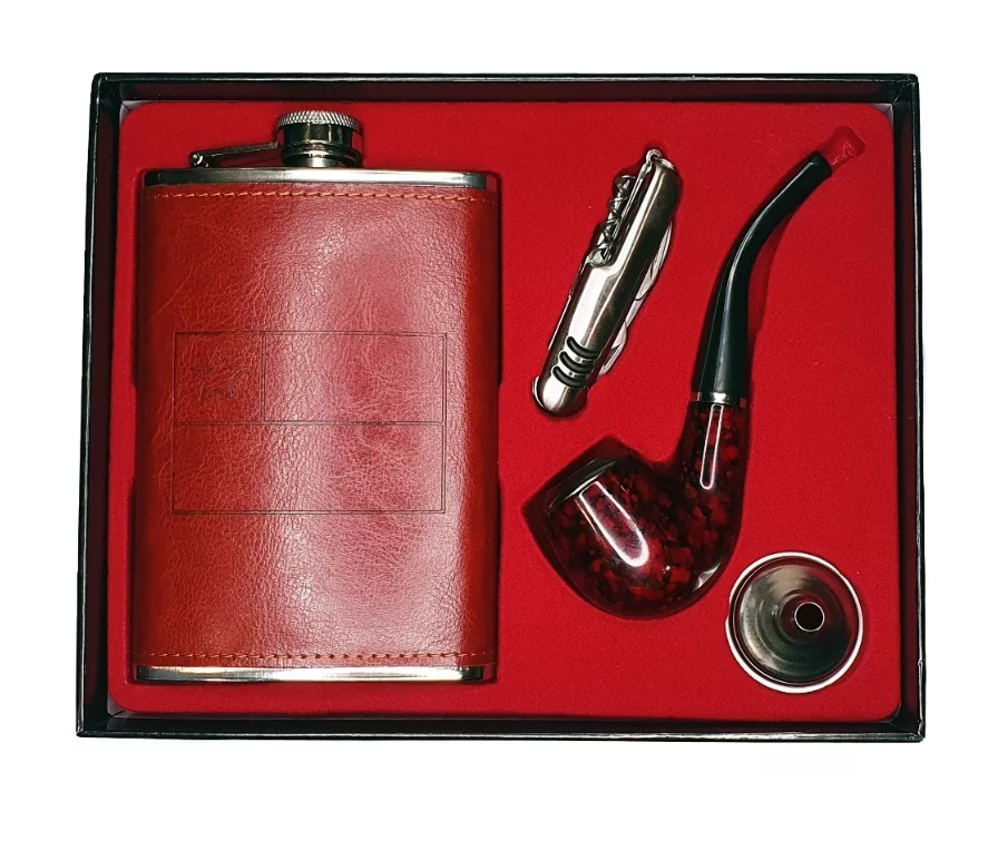 Set Petaca Whisky 9oz Regalo Coctelera Viaje Camping + Pipa-5