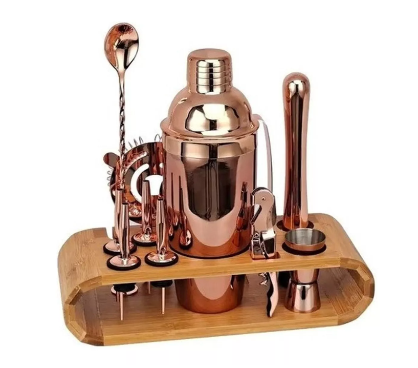Juego De Coctelera Cobre Inoxidable Profesional Bar 12 Pcs-0