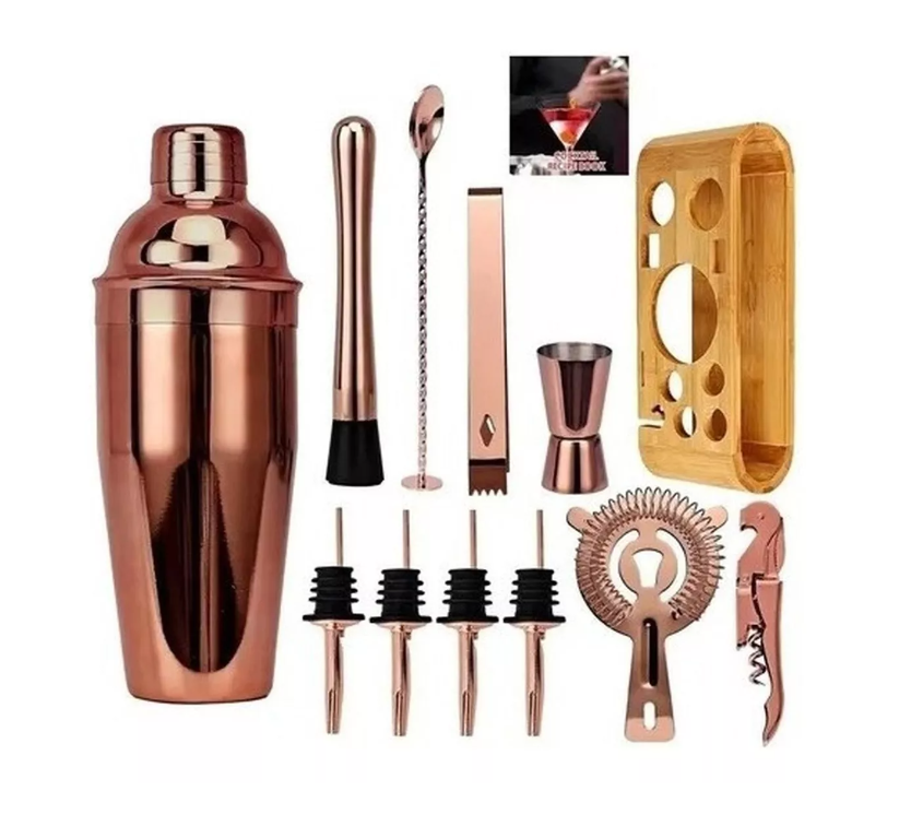 Juego De Coctelera Cobre Inoxidable Profesional Bar 12 Pcs-1