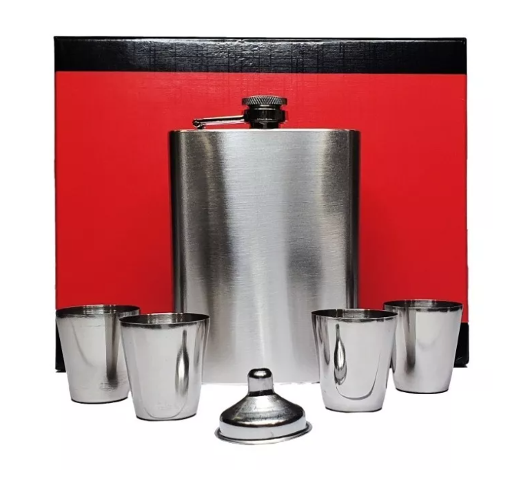 Set Petaca 8oz Para Whisky Regalo Coctelera Viaje Camping-0