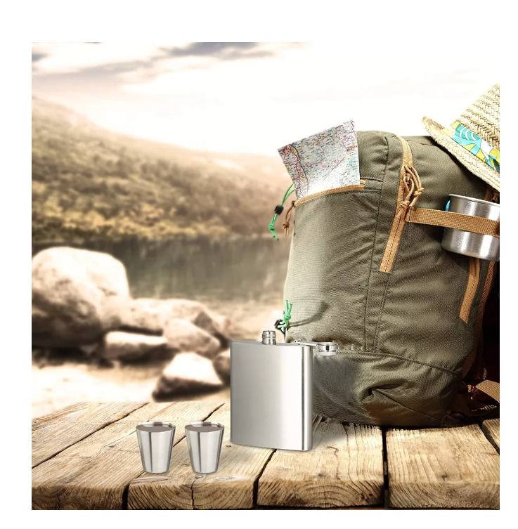 Set Petaca 8oz Para Whisky Regalo Coctelera Viaje Camping-7