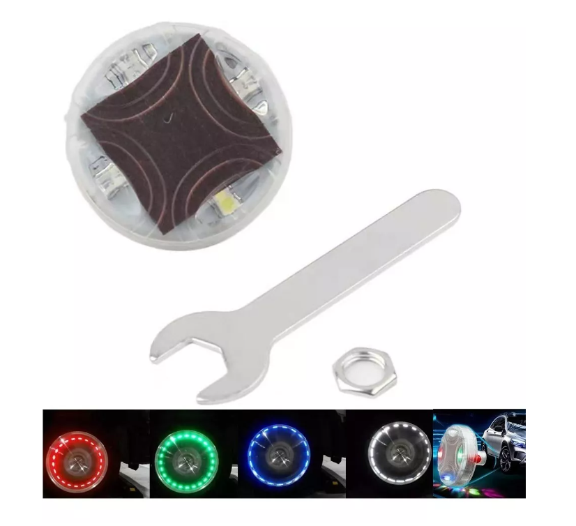 Tapa Valvula Neumático Foco Solar Led Auto Moto Bicicleta-0