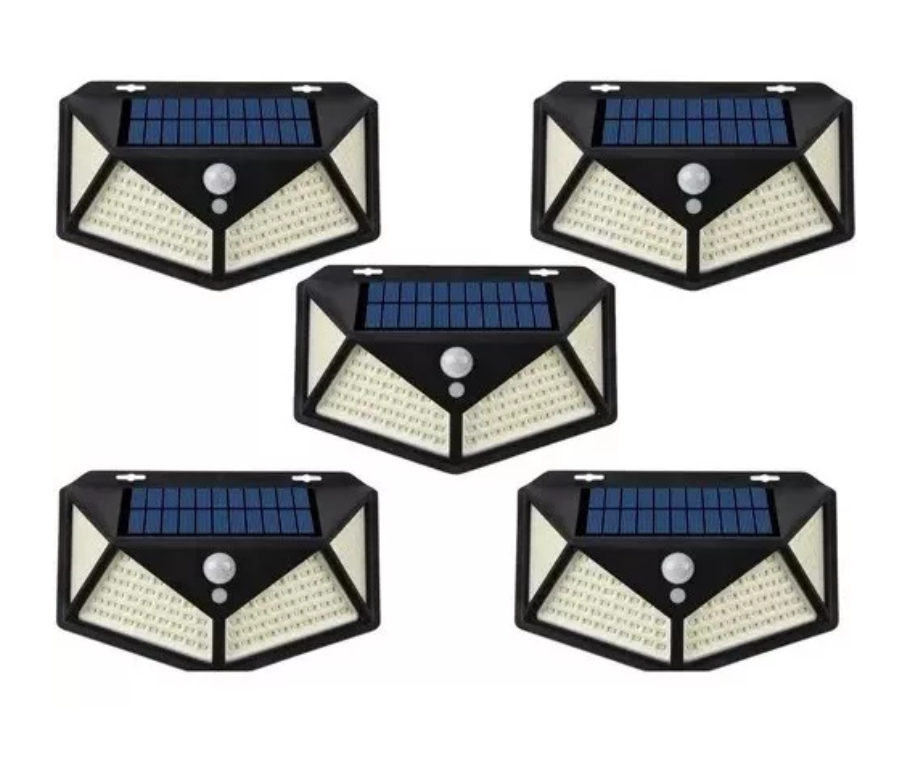 Pack 5 Foco Solar 100 Led Lampar Exterior Sensor Movimiento-0