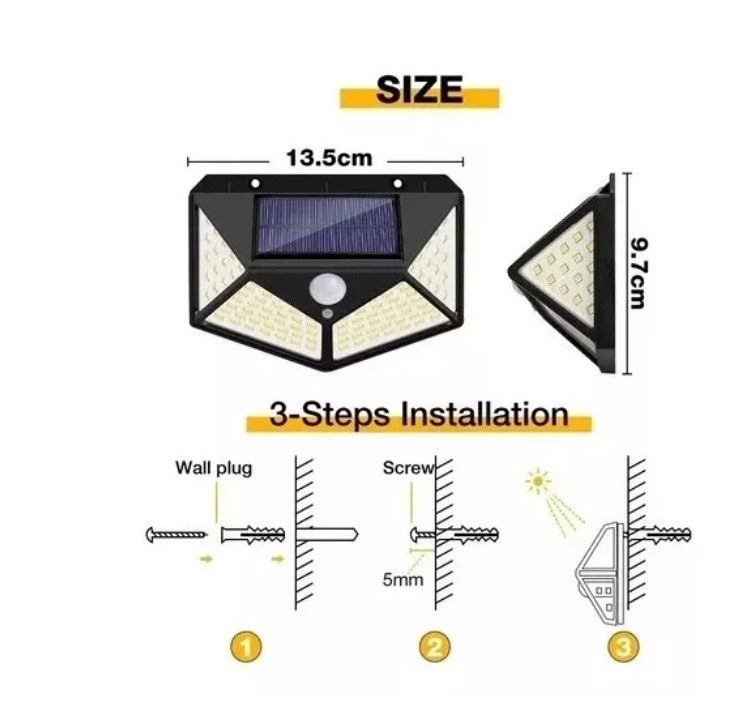 Pack 5 Foco Solar 100 Led Lampar Exterior Sensor Movimiento-1