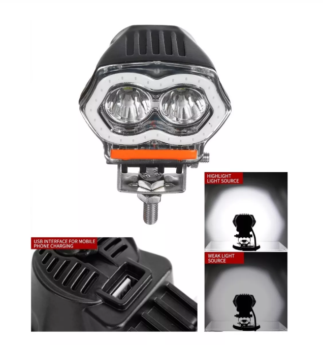 Foco Led Neblinero Ojo De Angel Cargador Usb Moto Auto 20w-0