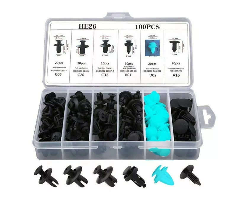 Caja 100 Clips Fijacion Broche Retencion Plastico Tapabarro-0