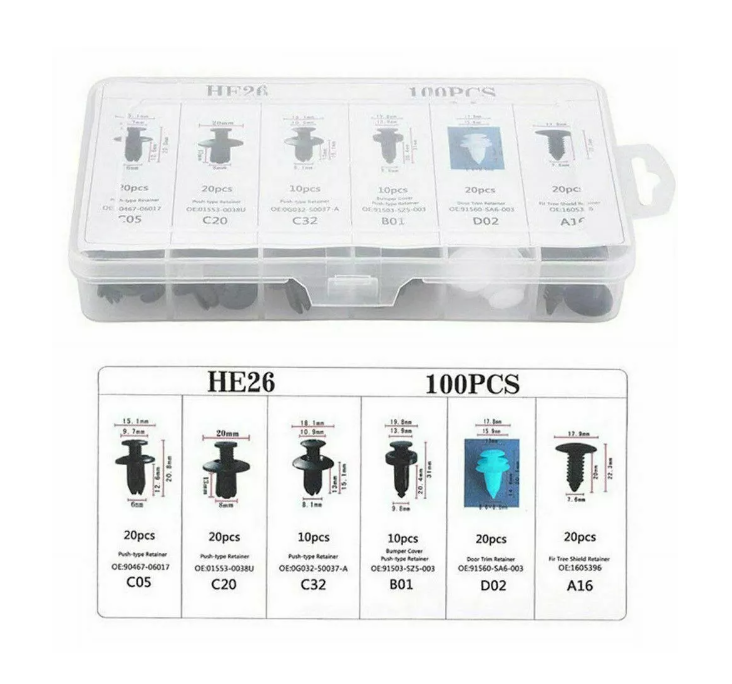 Caja 100 Clips Fijacion Broche Retencion Plastico Tapabarro-4