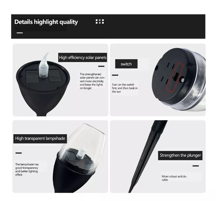 Set 10 Focos Faroles Led Blanco Solar Estaca Antorcha Jardin-2