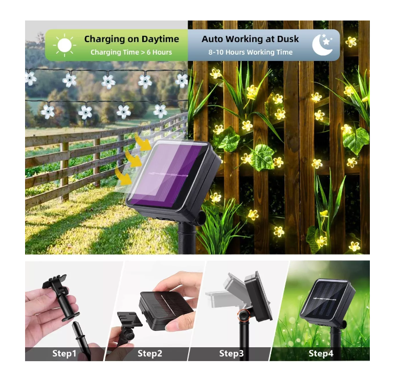 Guirnalda Solar Hada Flor Led Boda 12 Mtrs Calida-3