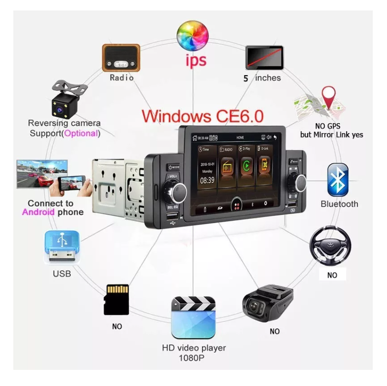 Radio Auto Pantalla 1 Din Tactil Mirror Link Auto Usb Hd-1