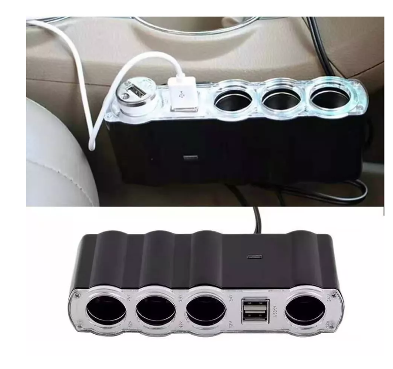 Adaptador Para Enchufe Encendedor Auto 1 A 4 +2 Usb Cargador-3