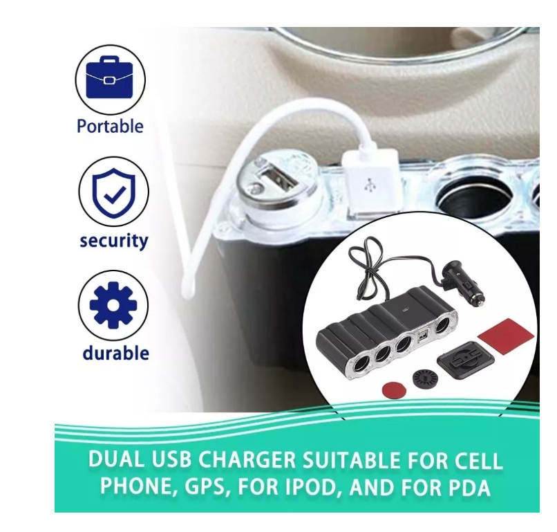 Adaptador Para Enchufe Encendedor Auto 1 A 4 +2 Usb Cargador-5