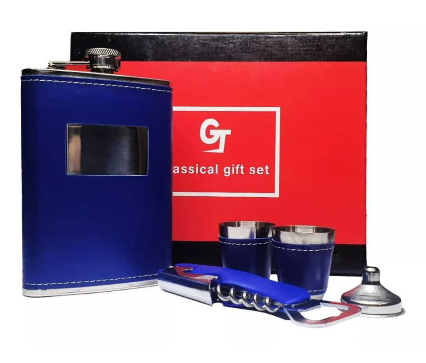 Set Petaca Whisky 9oz Regalo Coctelera Camping Destapador-0