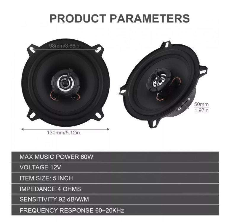 Parlante Auto 13cm Redondo 60w Coaxial 2 Vías Hifi-2