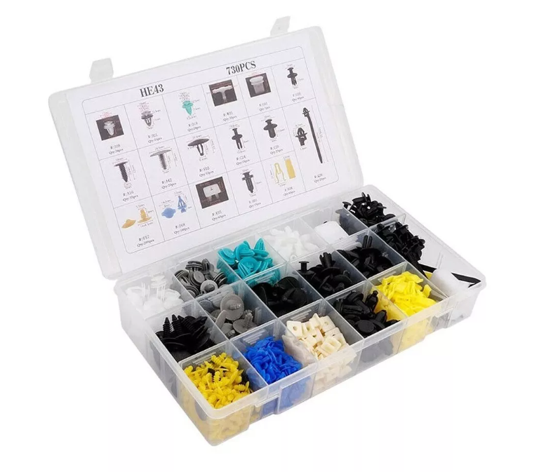 Caja 730 Clips Broche Retencion Plastico Lata Auto Tapabarro-0