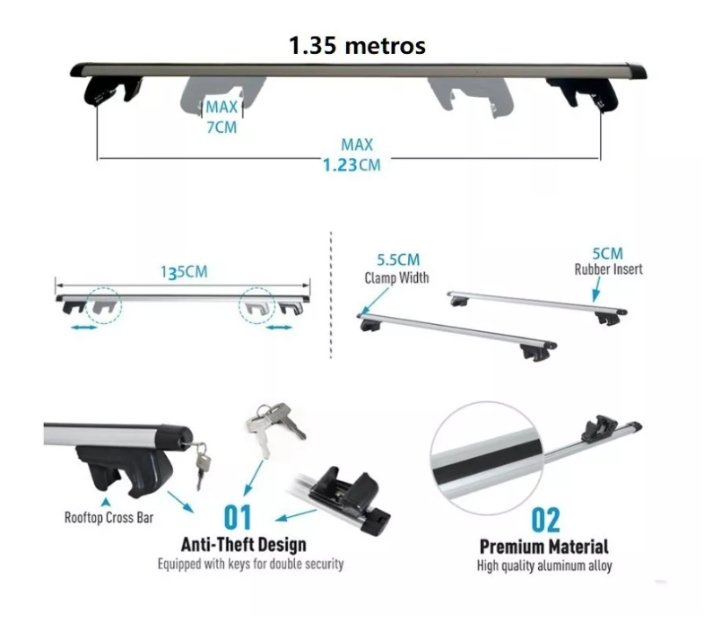 Barras Porta Equipaje Parrilla Auto Techo + Llave 1.35metros-3