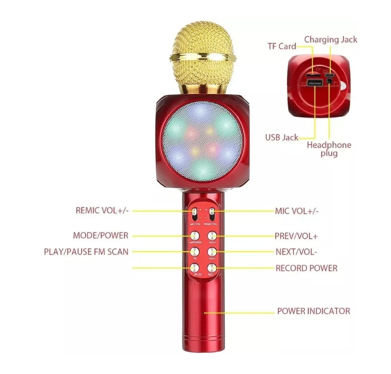 Microfono Inalambrico Karaoke Bocina Bluetooth Fm Radio Led-2