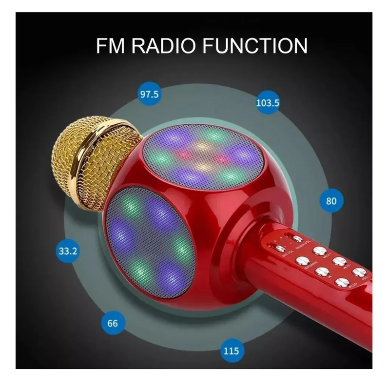 Microfono Inalambrico Karaoke Bocina Bluetooth Fm Radio Led-3