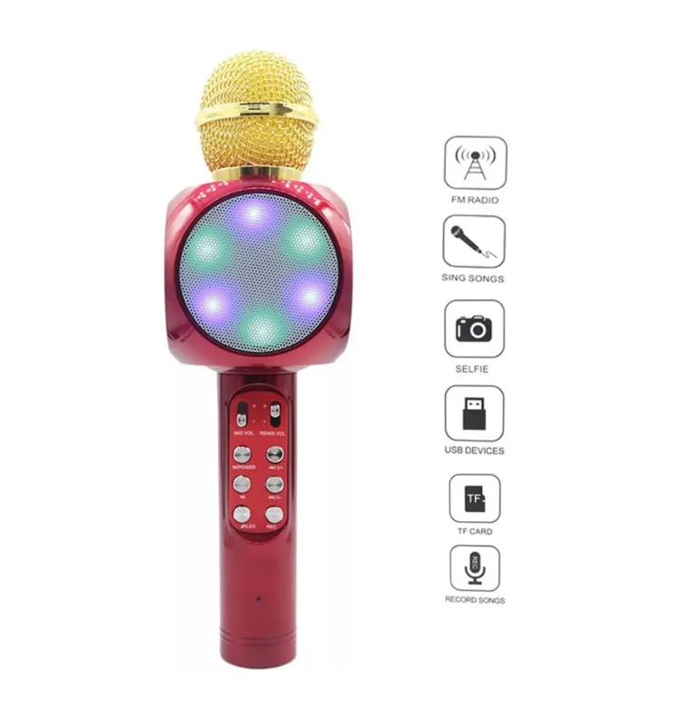 Microfono Inalambrico Karaoke Bocina Bluetooth Fm Radio Led-6