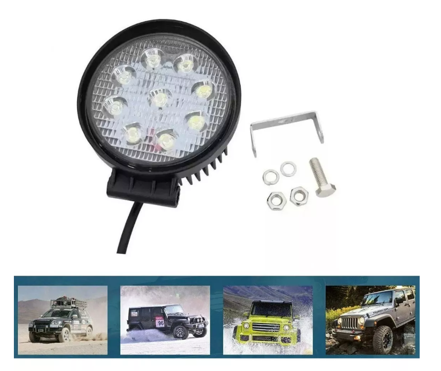 Luces Foco Neblinero Led 27w 4x4 Auto Moto Caminon Redondo-0
