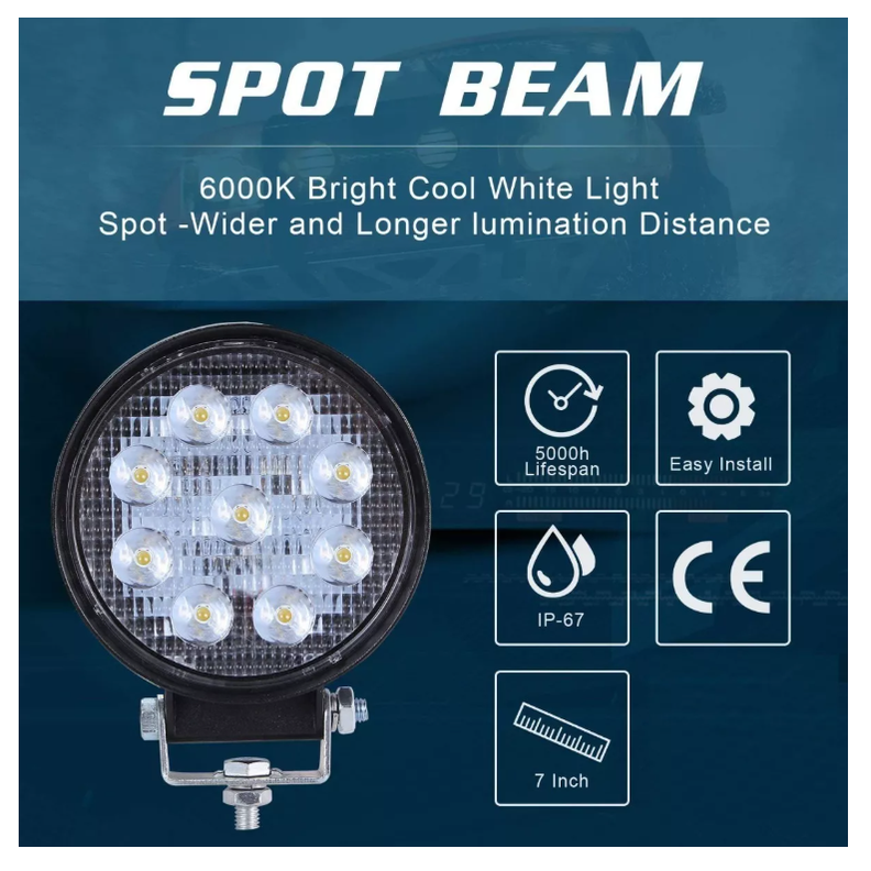 Luces Foco Neblinero Led 27w 4x4 Auto Moto Caminon Redondo-2