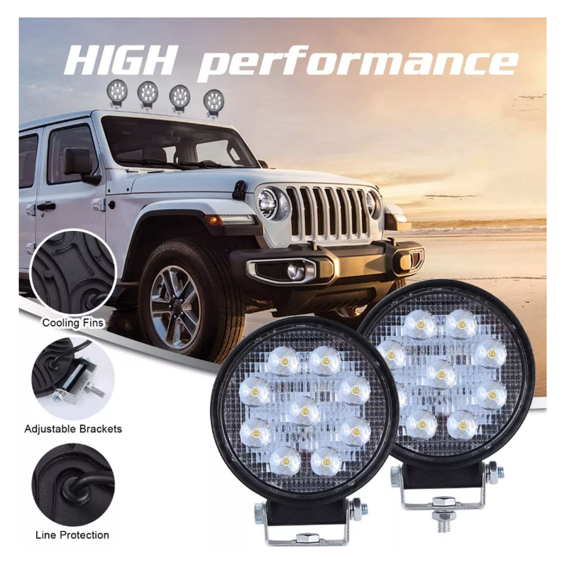 Luces Foco Neblinero Led 27w 4x4 Auto Moto Caminon Redondo-6