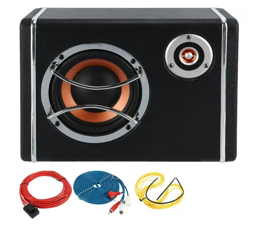 Subwoofer Plano Amplificador Parlante + Kit Instalación 12v-5
