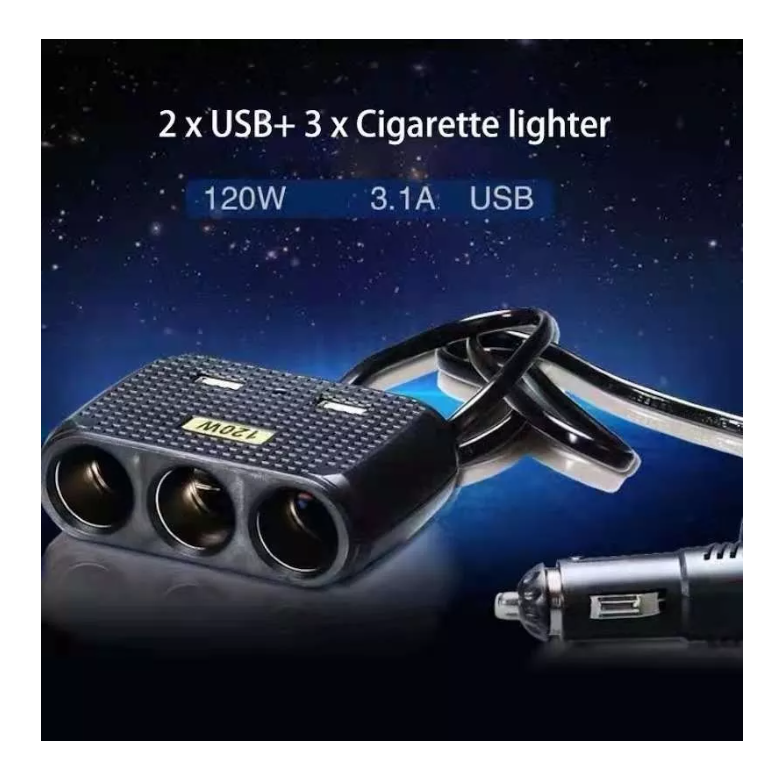 Adaptador Para Enchufe Encendedor Auto 1 A 3 +2 Usb Cargador-6