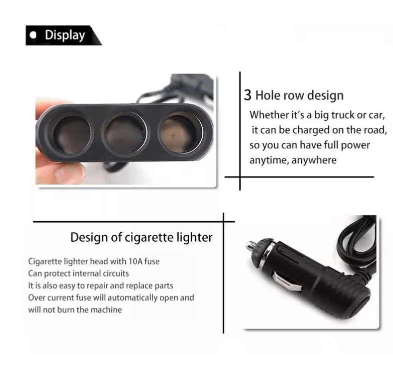 Adaptador Para Enchufe Encendedor Auto 1 A 3 +2 Usb Cargador-1