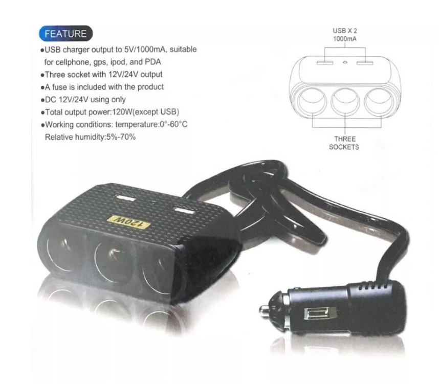 Adaptador Para Enchufe Encendedor Auto 1 A 3 +2 Usb Cargador-4