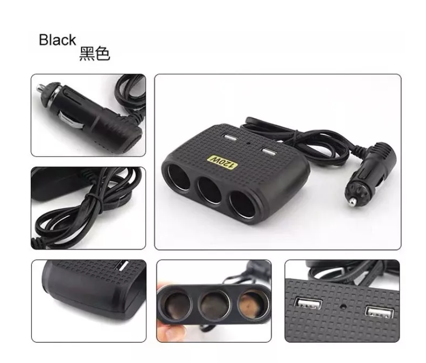 Adaptador Para Enchufe Encendedor Auto 1 A 3 +2 Usb Cargador-5