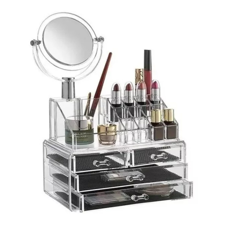 Caja Organizador Cosméticos Espejo Cosmetiqueros Maquillaje-0
