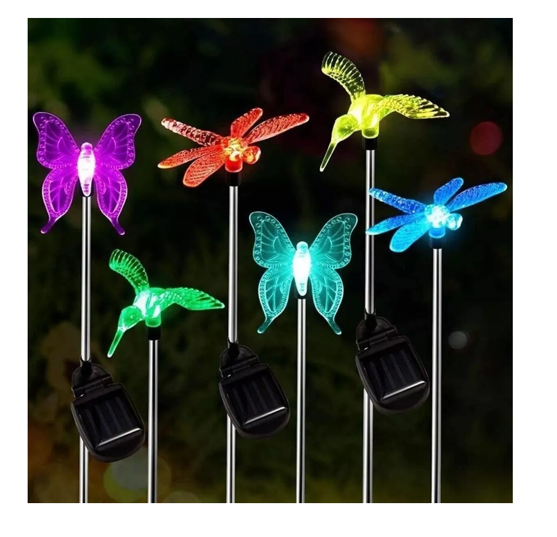 Estaca Solar X3 Lampara Jardín Led Colibri Libelula Mariposa-0