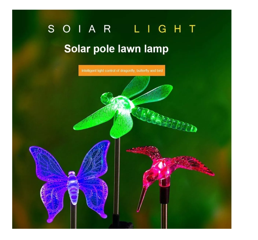 Estaca Solar X3 Lampara Jardín Led Colibri Libelula Mariposa-4