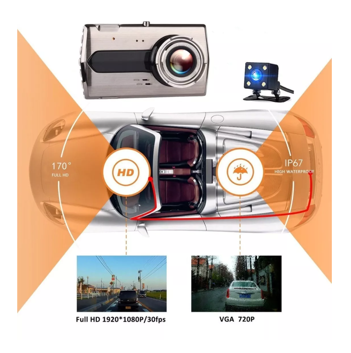 Frontal Cámara De Auto Seguridad + Camara Retroceso Nocturna-1