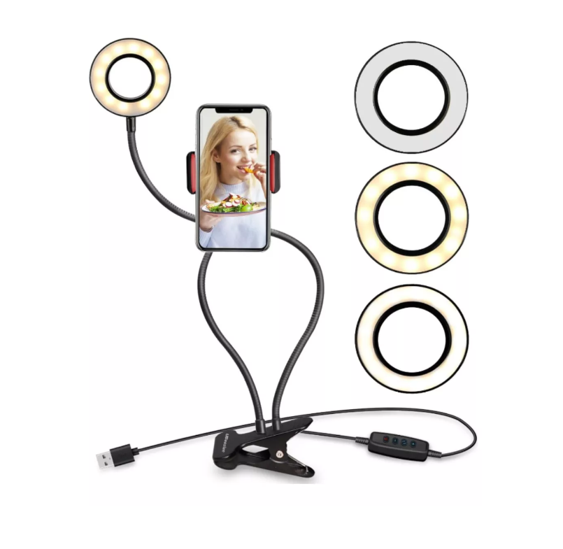 Lámpara Escritorio Aro Luz Fotografia Led Selfie Tiktok 2en1-0