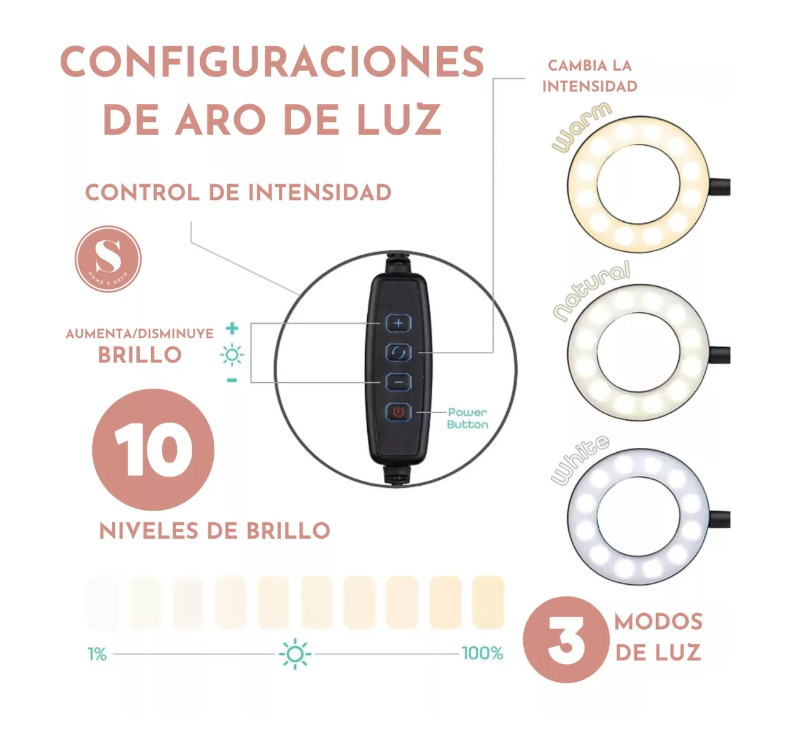 Lámpara Escritorio Aro Luz Fotografia Led Selfie Tiktok 2en1-2