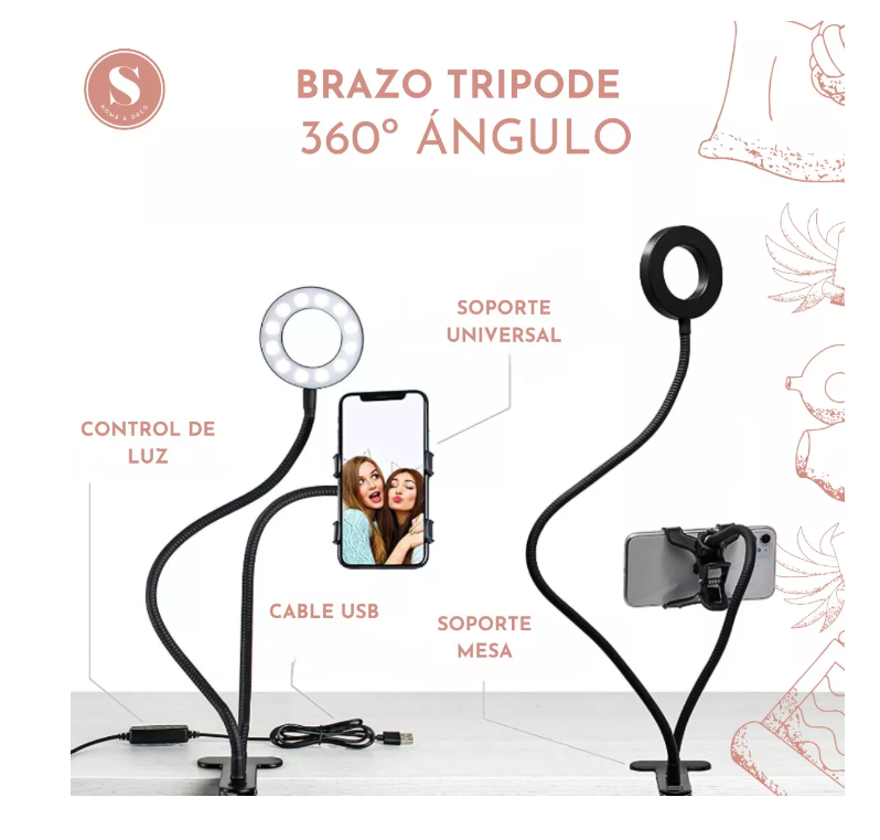 Lámpara Escritorio Aro Luz Fotografia Led Selfie Tiktok 2en1-4
